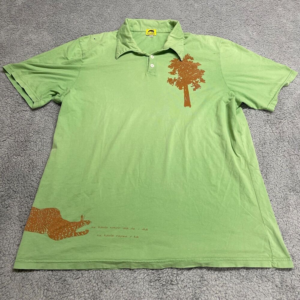 Kealopiko Hawaiian Polo Shirt Mens 3XL Green Short Sleeve
